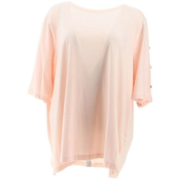 Martha Stewart Knit Boatneck Button Elbow-Sleeve Top - Picture 3 of 6